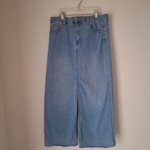 Oat New York Light Blue Spandex Denim Midi Skirt Sz 8 Or 29